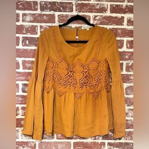 Jolt Mustard Lace Detail Blouse